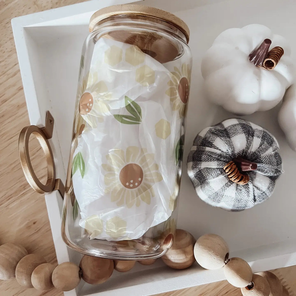 Glass Cup 16 oz with Bamboo Lid and Glass Straw