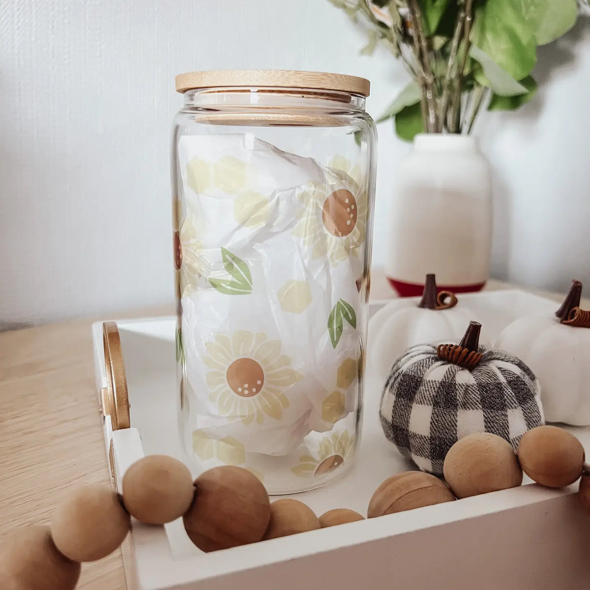 Glass Cup 16 oz with Bamboo Lid and Glass Straw