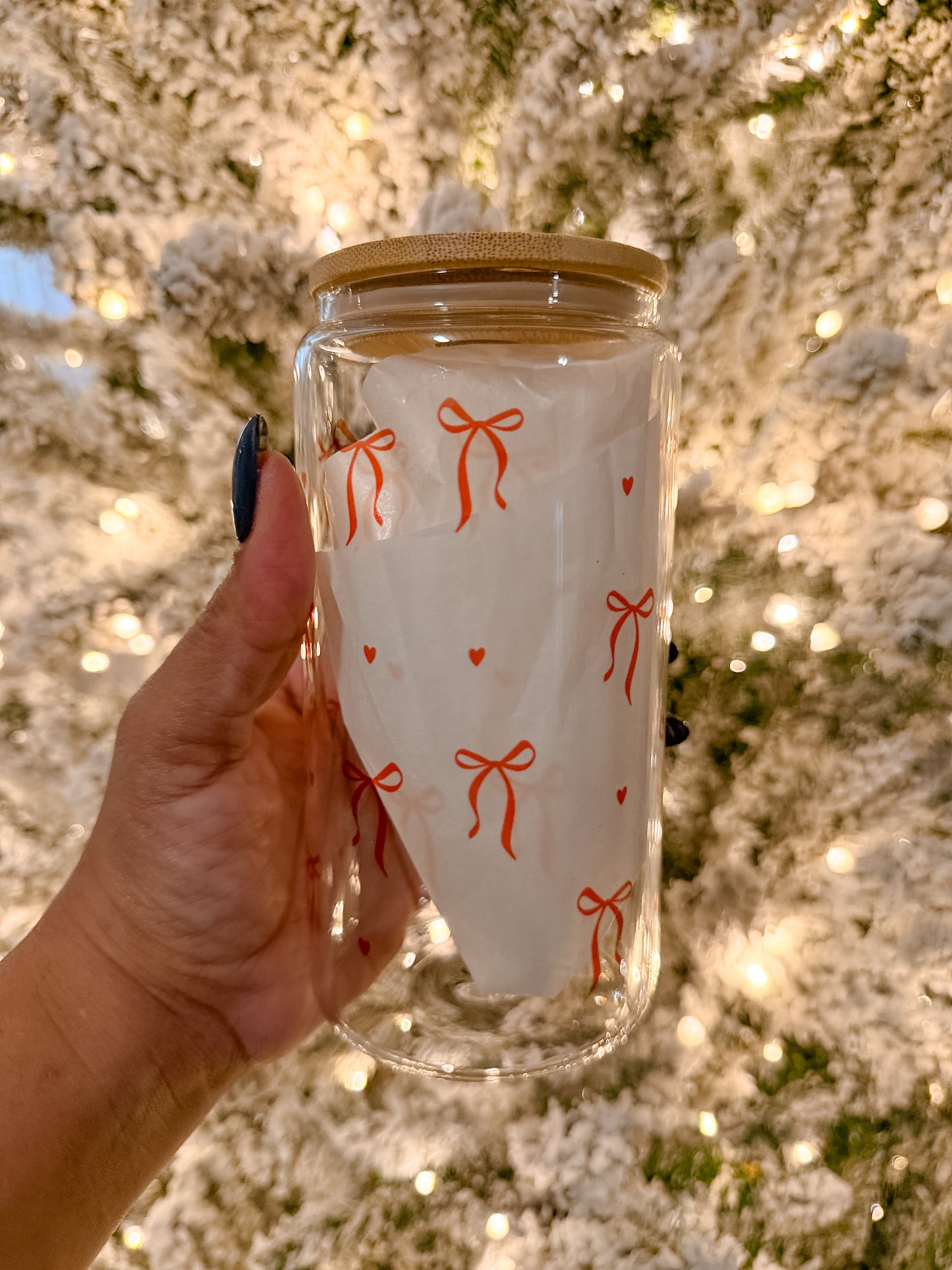 Red Bows Glass Cup